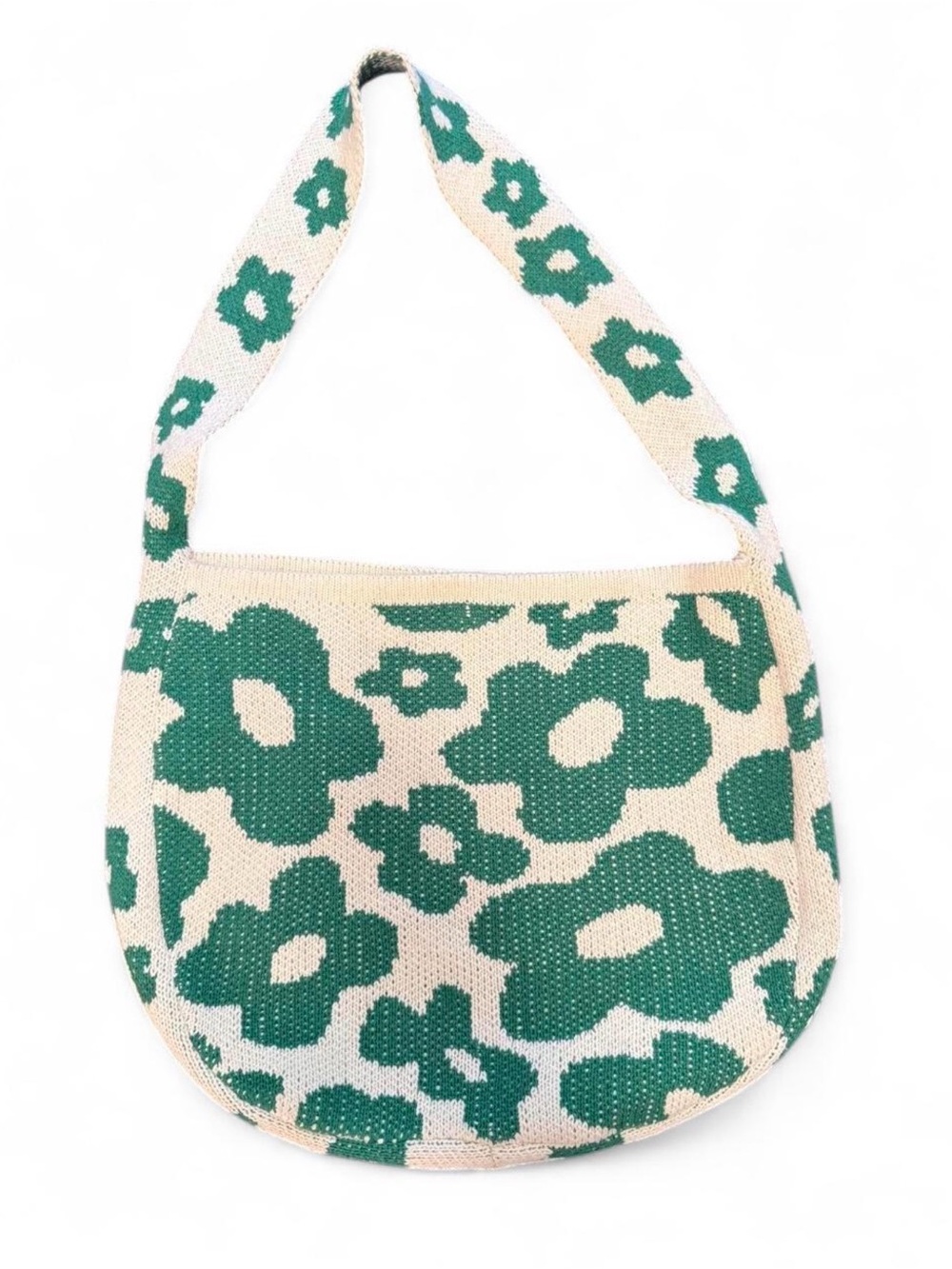GREEN floral print knit shoulder bag. Soft and super cute!